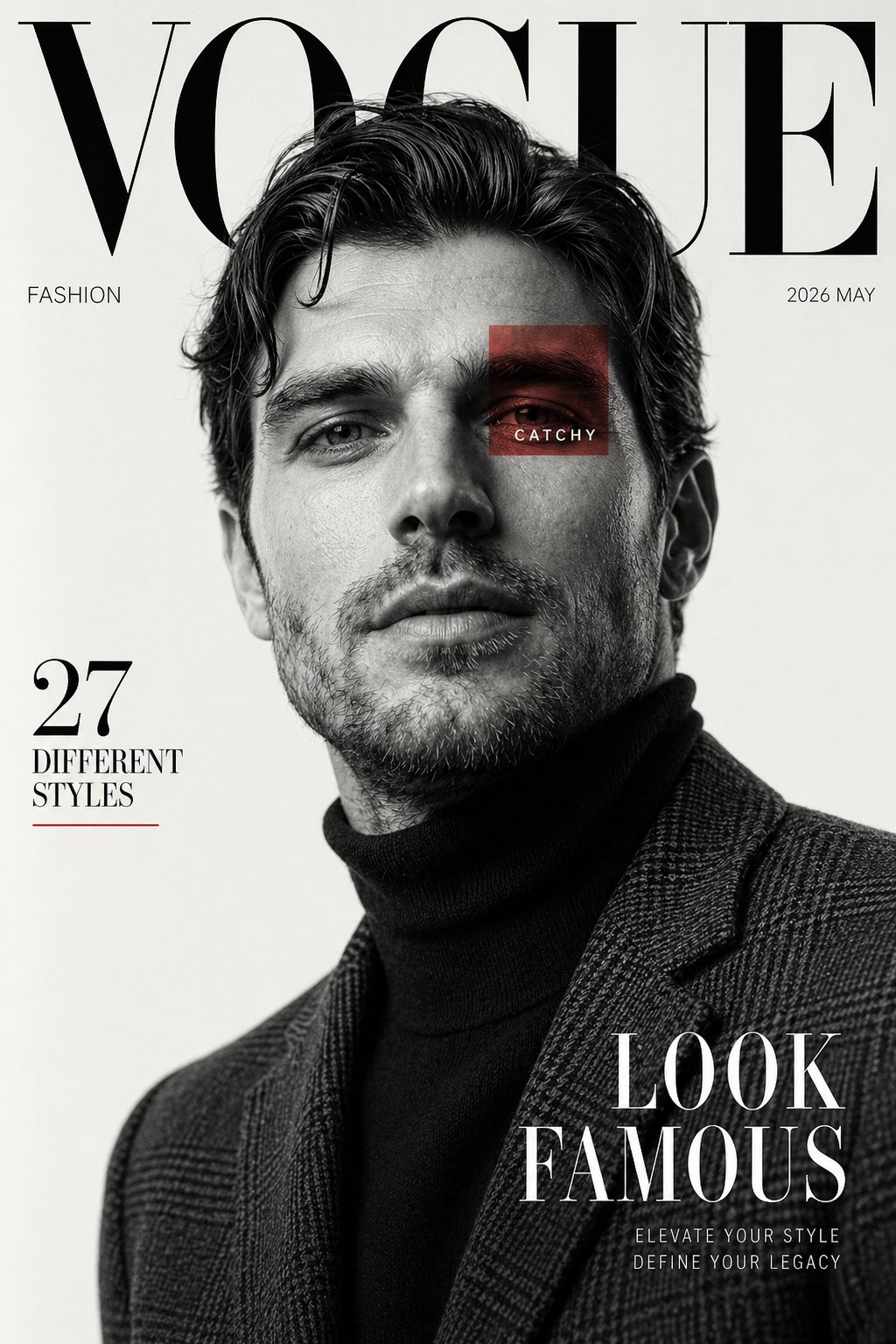 Luxury Fashion Magazine Cover Black and White，人像与摄影，人像、电影感、时尚，案例输出图 1