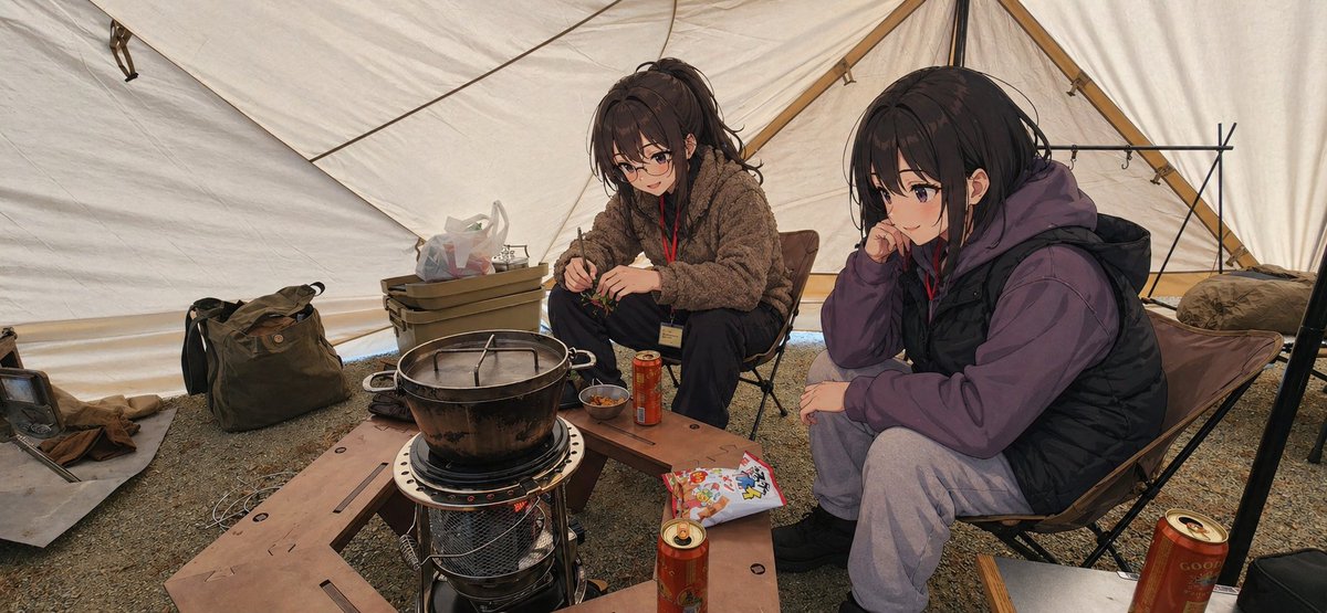 Anime Campers in a Winter Tent，UI 与社交媒体截图，插画、UI、截图，案例输出图 1