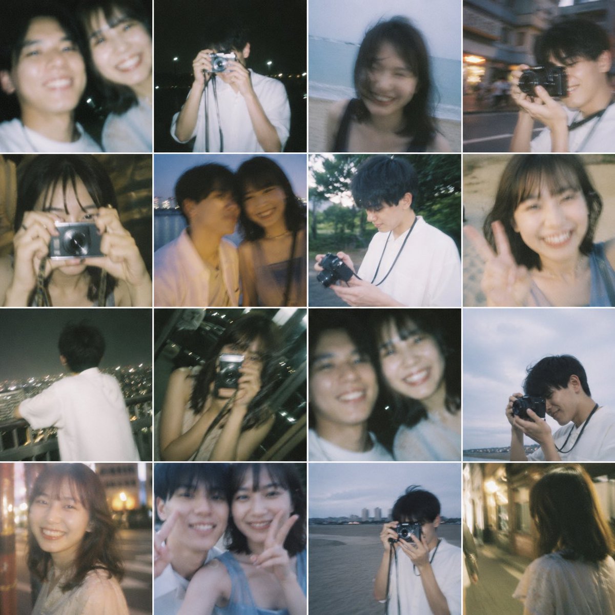 Nostalgic 16-Photo Couple Grid，UI 与社交媒体截图，35mm、人像、UI，案例输出图 1