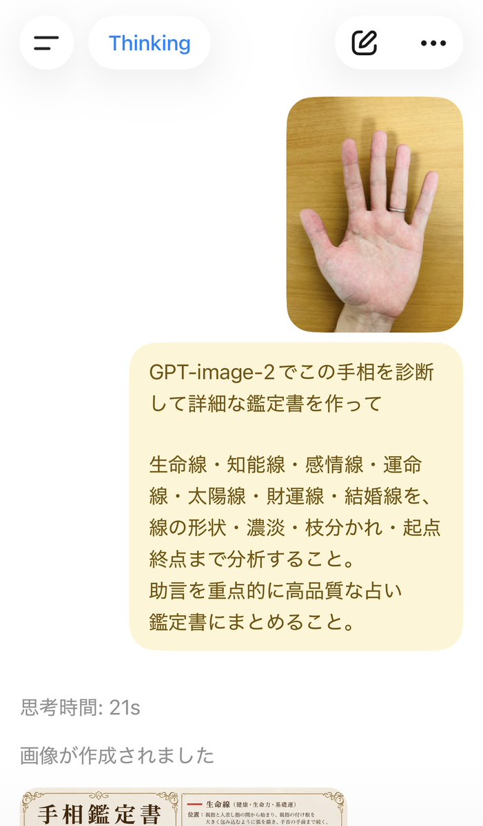 掌纹诊断报告 / Palm Reading Diagnosis Report，UI 与社交媒体截图，UI、截图、UI 与社交媒体截图，案例输出图 1