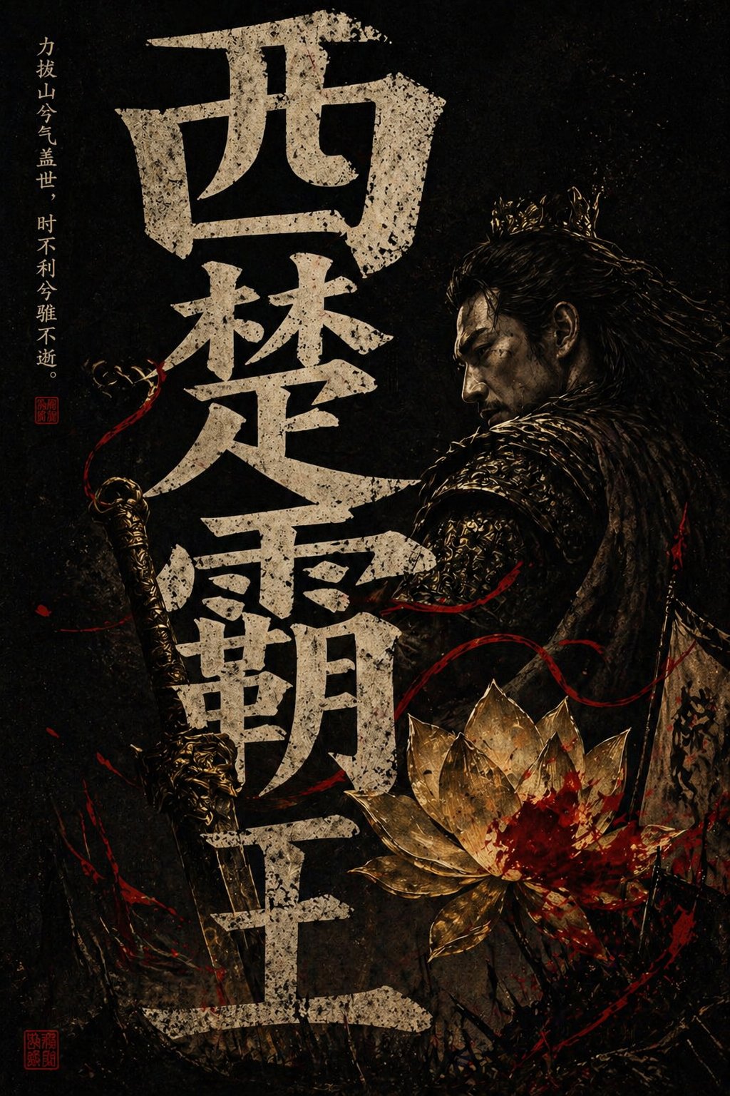 西楚霸王国风暗黑海报，模型对比与社区，海报、排版、竖版，案例输出图 1