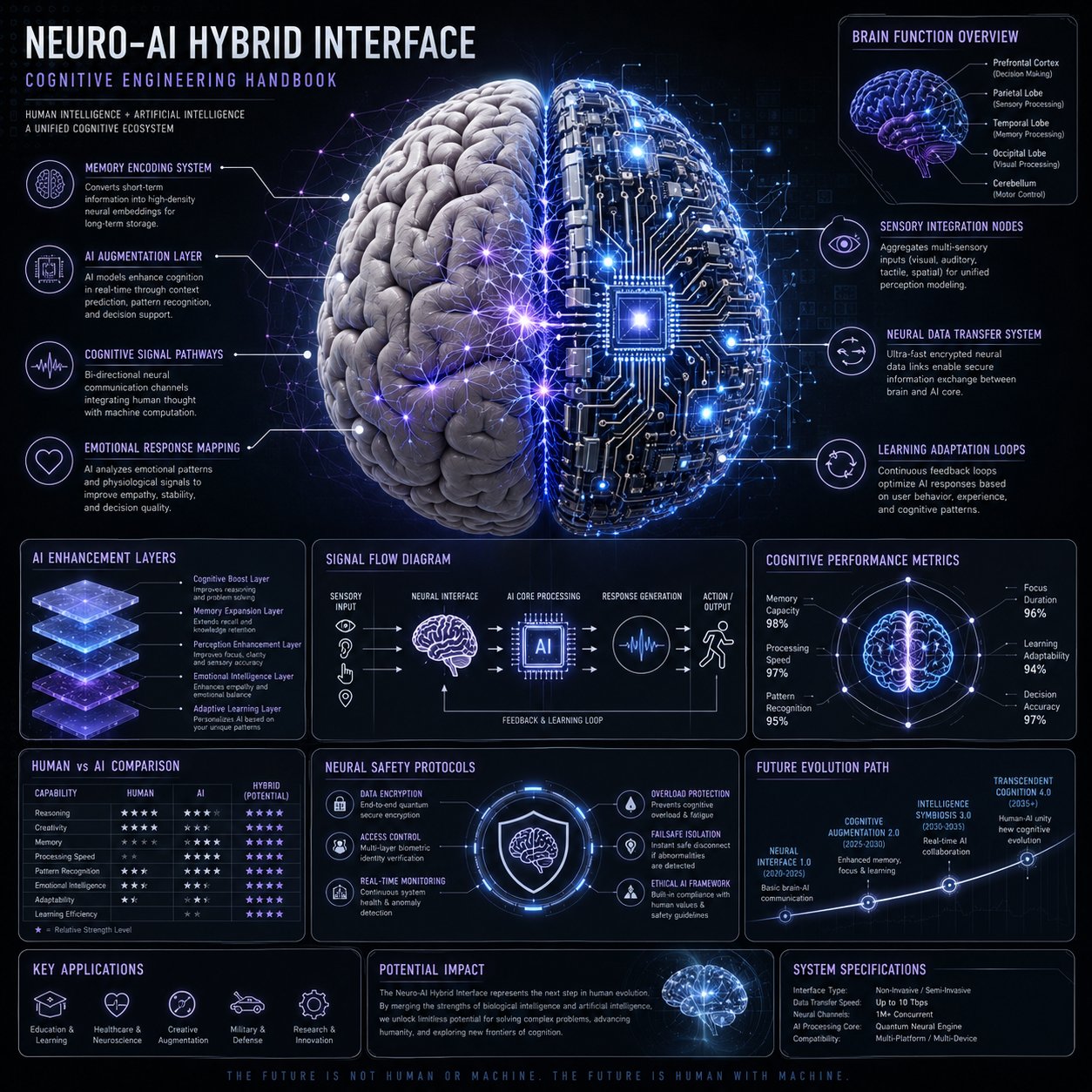 Neuro-AI 混合系统信息图,模型对比与社区,城市视觉、排版、信息图,案例输出图 1