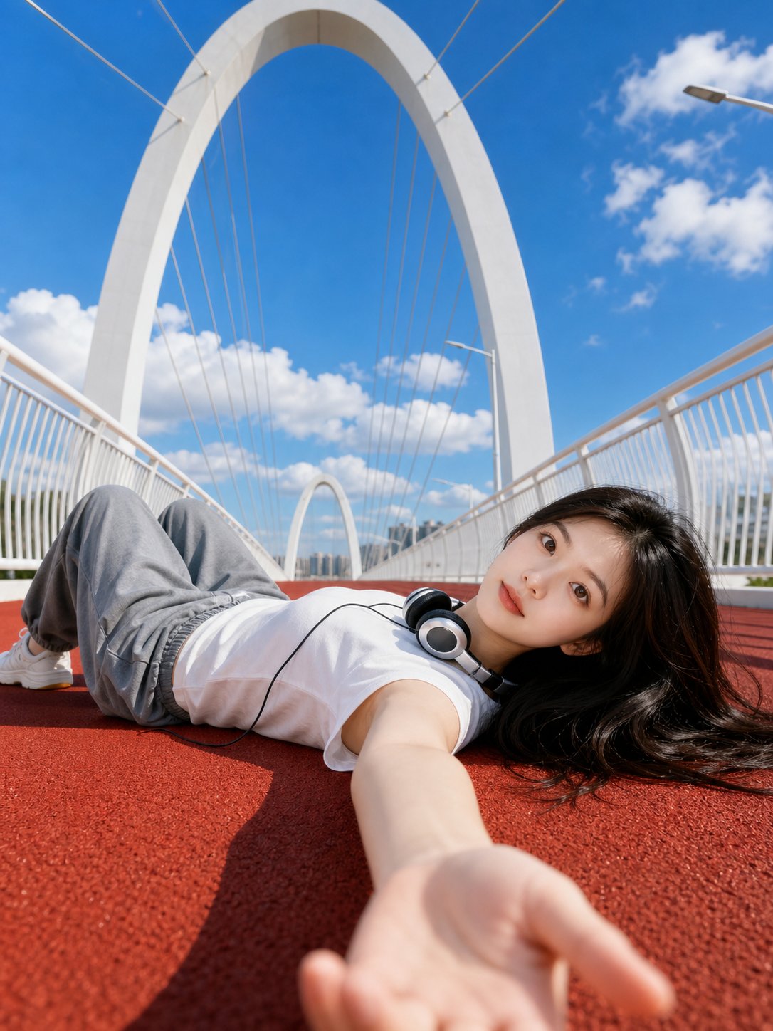 红跑道低角度夏日人像,人像与摄影,人像、电影感、品牌,案例输出图 1