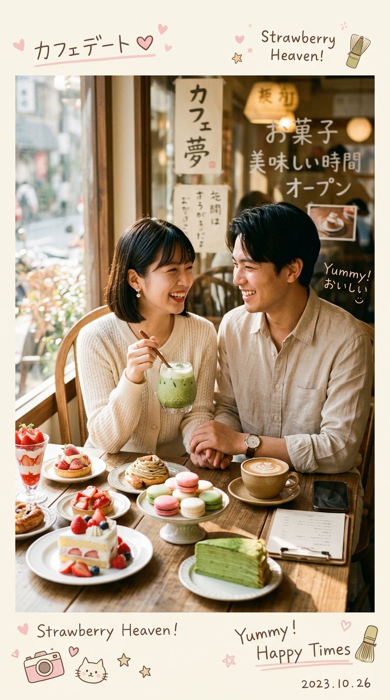日韩咖啡馆情侣写真,人像与摄影,霓虹、人像、电影感,案例输出图 1