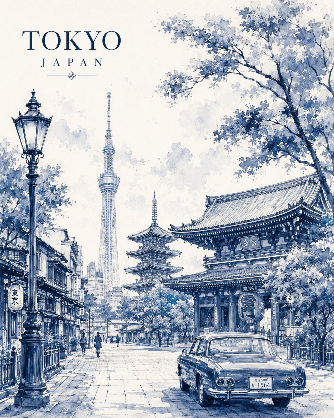 单色水彩城市旅行海报,海报与插画,海报、插画、城市视觉,案例输出图 1