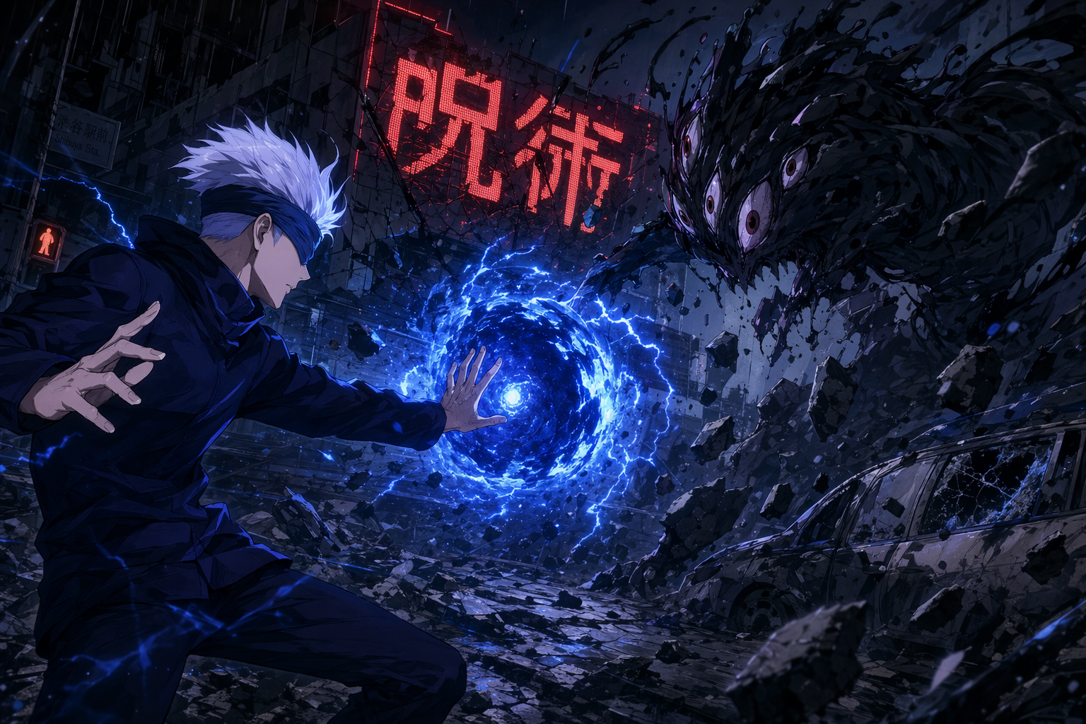 MAPPA-style anime action still (Jujutsu-Kaisen aesthetic)，角色设计，霓虹、角色、二次元，案例输出图 1