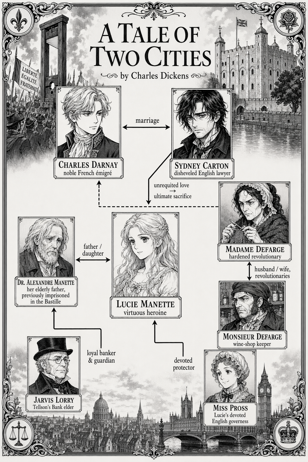 Manga relationship map — *A Tale of Two Cities*，角色设计，人像、插画、角色，案例输出图 1