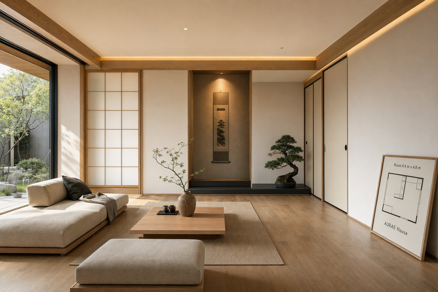 Japanese Minimalist Living Room，人像与摄影，人像、极简、人像与摄影，案例输出图 1