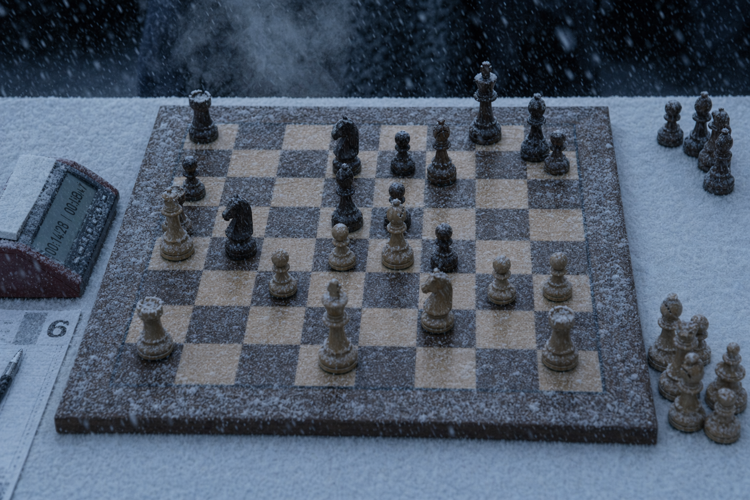 Chess board → winter evening (edit via `/v1/images/edits`) 🆕，海报与插画，海报、插画、海报与插画，案例输出图 2