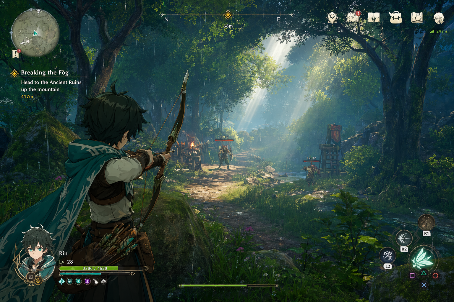 Anime open-world adventure HUD，UI 与社交媒体截图，人像、UI、截图，案例输出图 1
