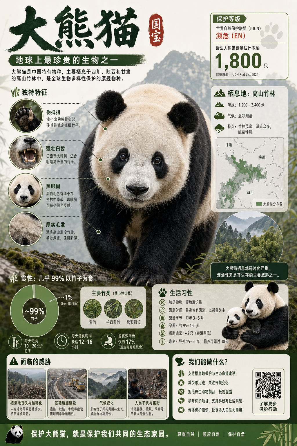 濒危动物科普信息图设计 / Chinese endangered-animal infographic，人像与摄影，人像、插画、信息图，案例输出图 1
