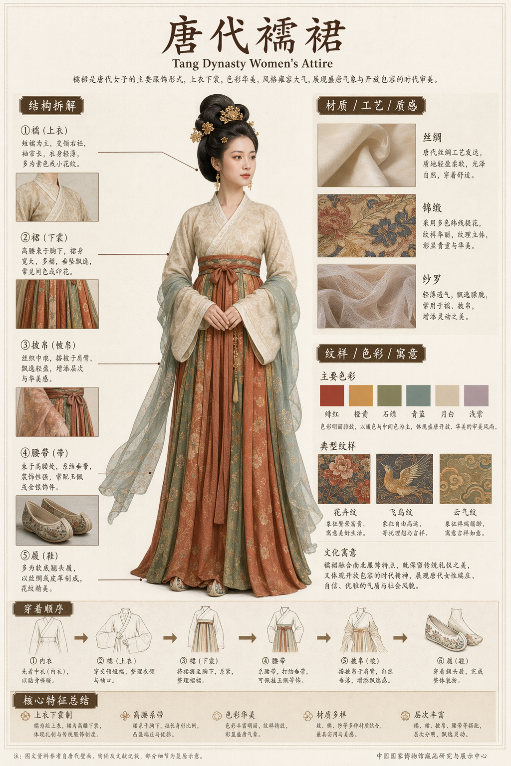 Museum catalog disassembly infographic (唐代襦裙)，角色设计，人像、海报、插画，案例输出图 1