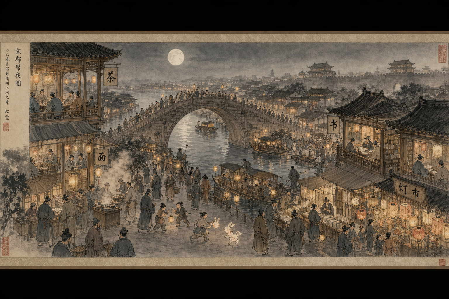 Song dynasty night-market handscroll，角色设计，海报、角色、二次元，案例输出图 1