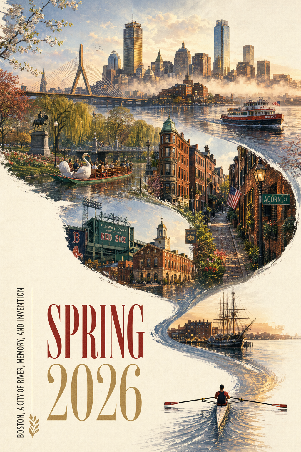 Boston Spring 2026 city poster，海报与插画，海报、插画、城市视觉，案例输出图 1