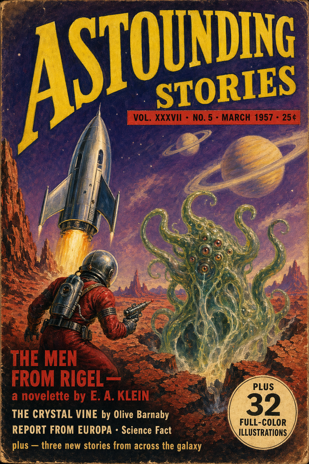 1950s Astounding Stories pulp cover，人像与摄影，人像、海报、插画，案例输出图 1
