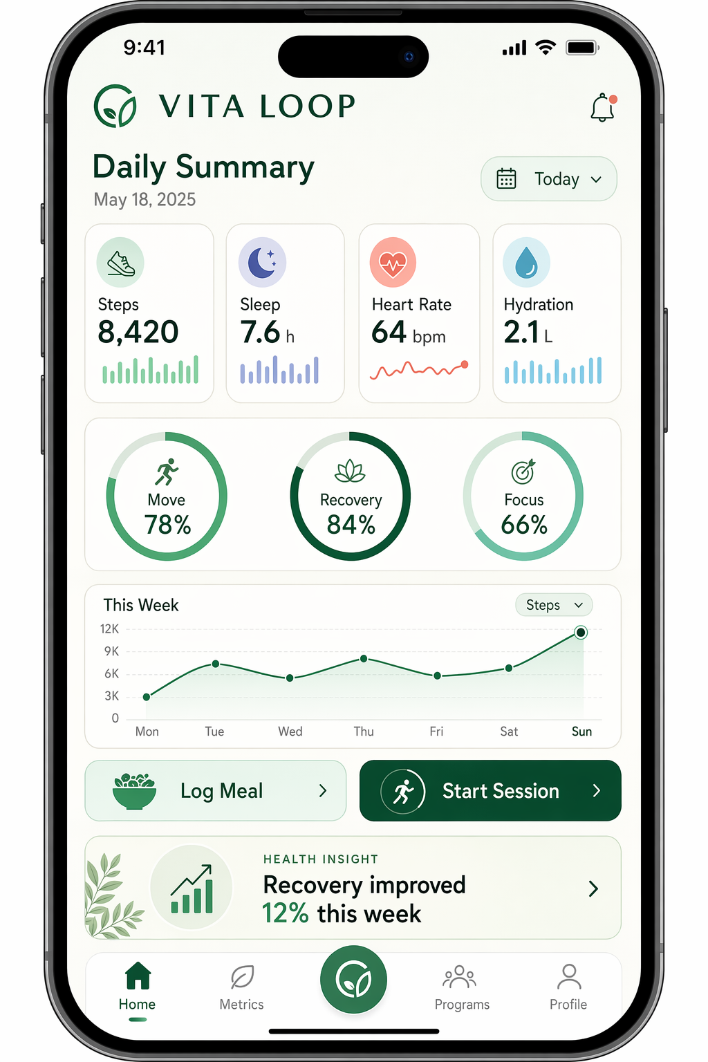Health Tracker App Mockup，UI 与社交媒体截图，时尚、UI、截图，案例输出图 1